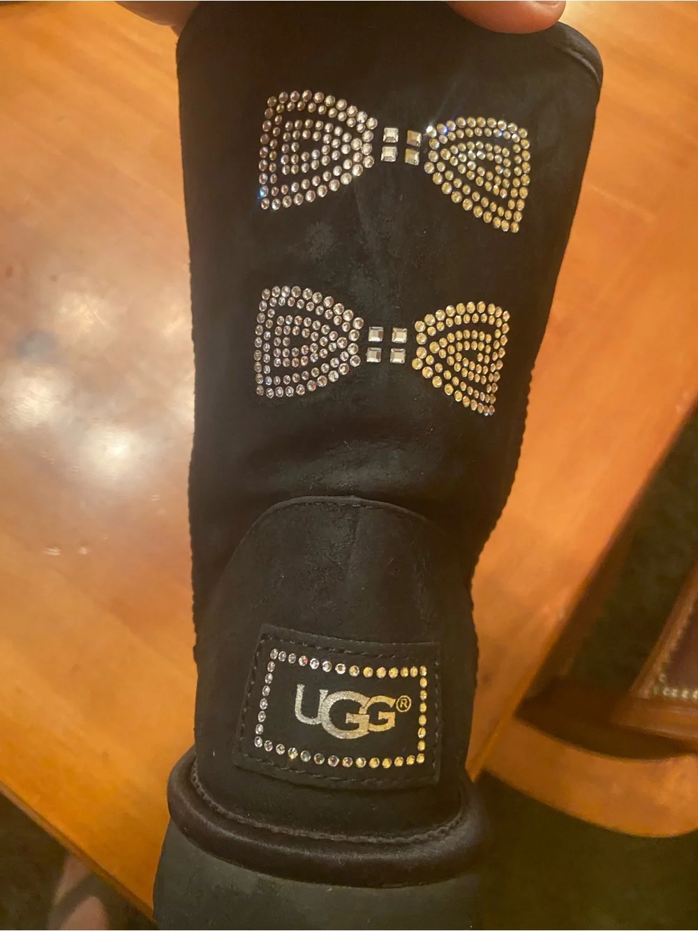 UGG Women's Black Classic Short Swarovski Crystal Bow Boot size 7